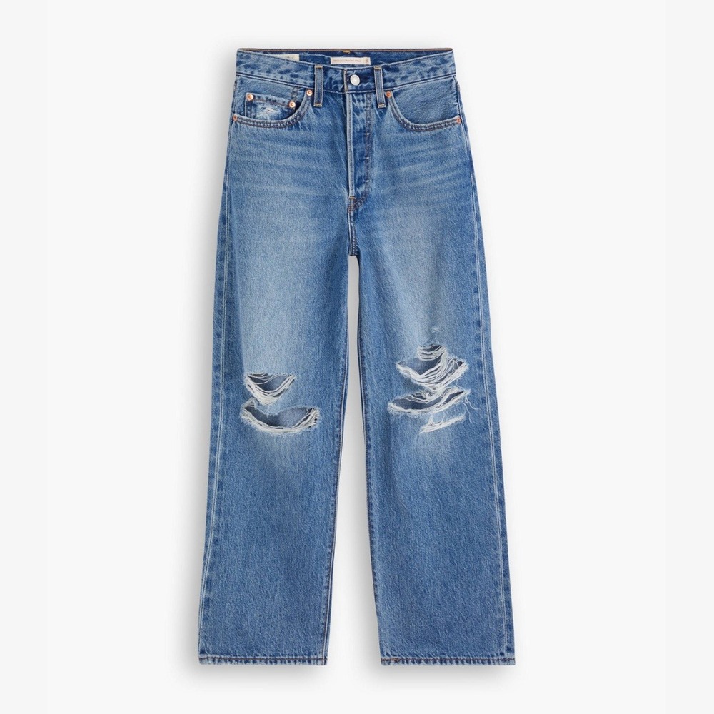 Levi's | Ribcage Straight Ankle Distressed Knee Jeans in Blue size 25